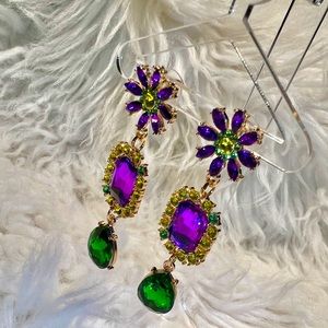 Mardi Gras Vintage Inspired Rhinestone Stud Drop Earrings